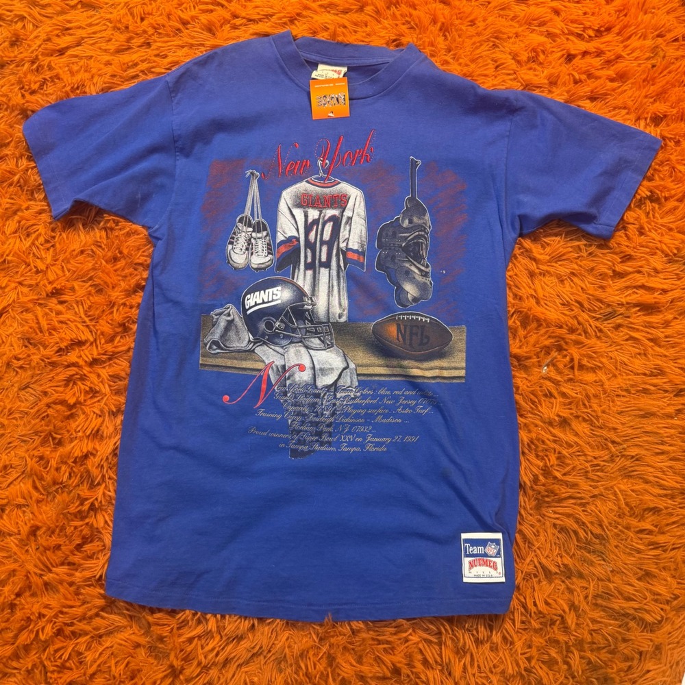 Vintage New York Giants Nutmeg Mills Shirt Mens XL Blue Super Bowl XXV 90s NFL
